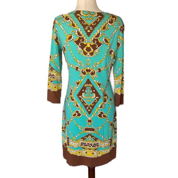 Barbara Gerwit Turquoise & Brown Chain Rope Print Tunic Dress - S - Picture 5 of 9